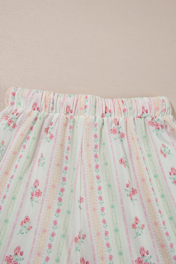 Beige Floral Print Contrast Pipping Short Pajamas Set