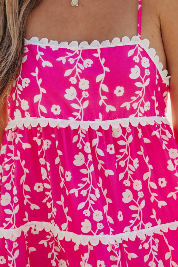 Pink Floral Print Ric Rac Patched Sleeveless Mini Dress