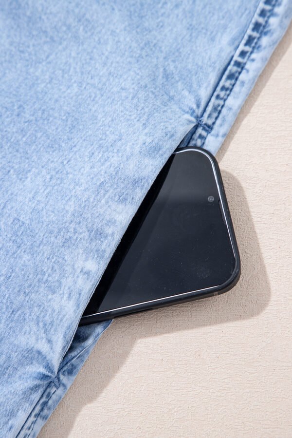 Beau Blue Bow Detail Spaghetti Straps Ruffle Hem Denim Short Dress