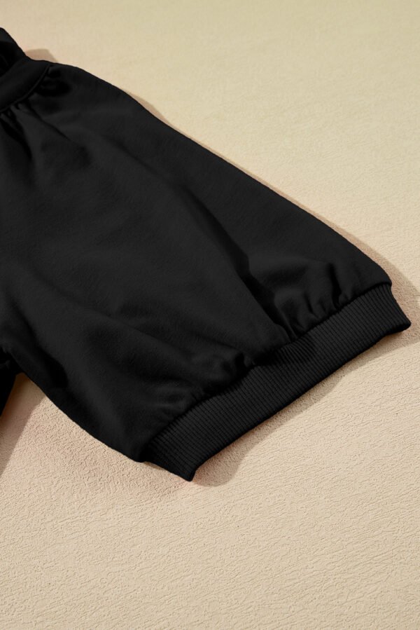 Black Half Zip Puff Sleeve Top and Ruffled Shorts Set