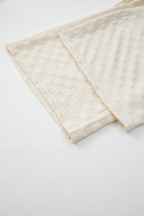 Beige Checkered Pocketed High Waist Wide Leg Overall