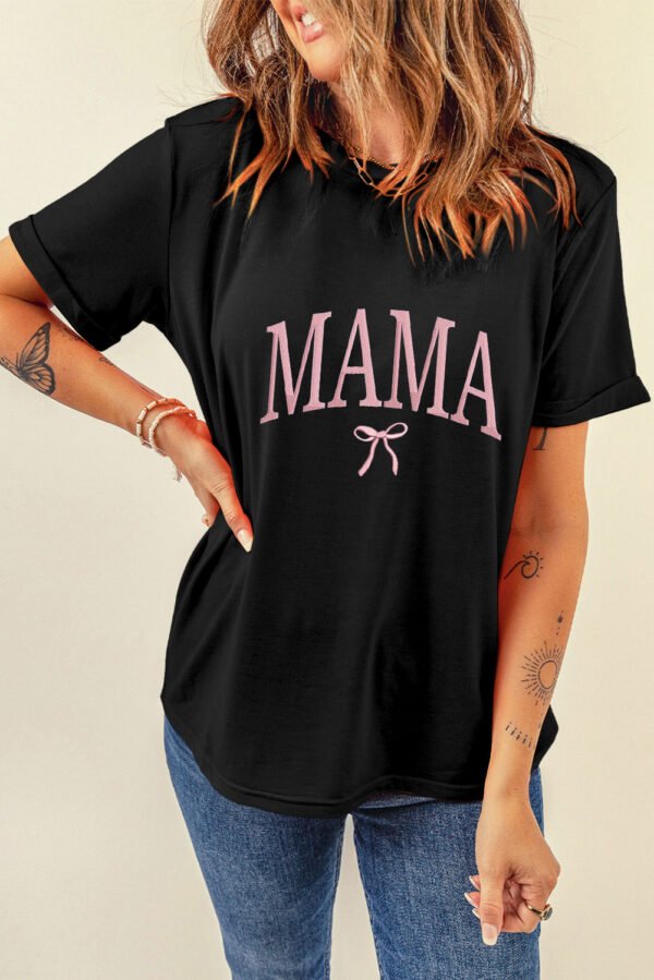 Black MAMA Bow Embroidered Crewneck Tee