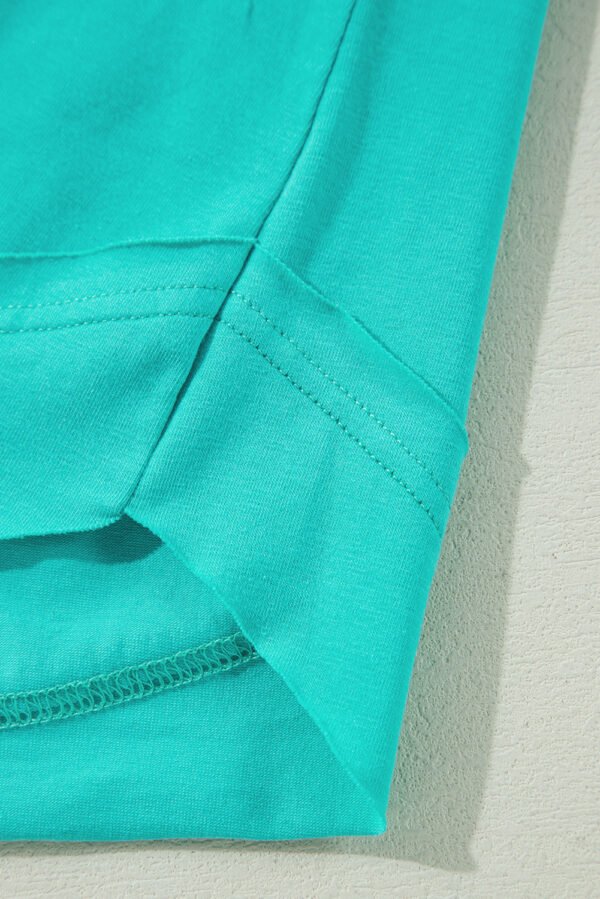 Mint Green Solid Color Half Sleeve Buttons Henley Top