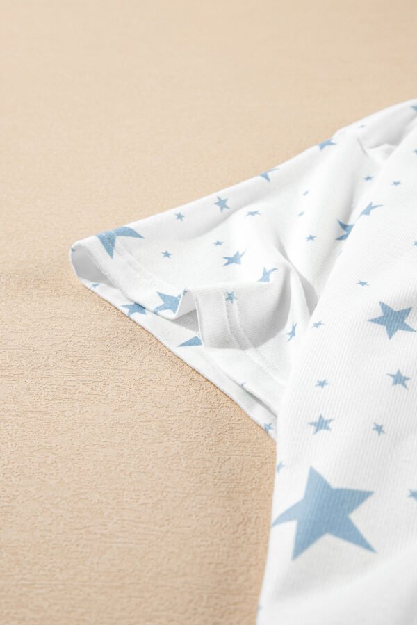Sky Blue Stars Print Drop Shoulder Oversized T Shirt with Slits
