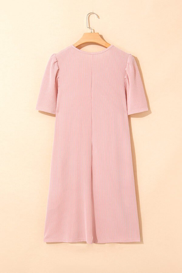 Blossom Corded Knit Crew Neck Puff Sleeve Shift Mini Dress
