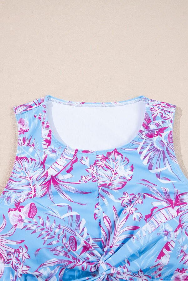 Sky Blue Plus Size Floral Print Twisted High Waist Bikini Set