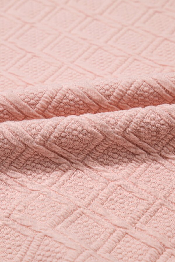 Light Pink Striped Collared Zip up Textured Skirt Set