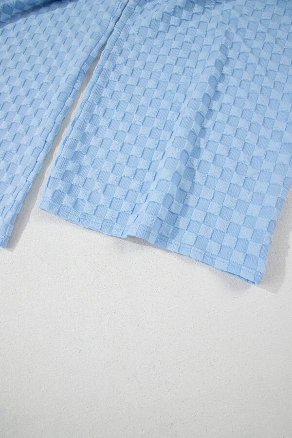Beau Blue Checkered Pocketed High Waist Wide Leg Overall