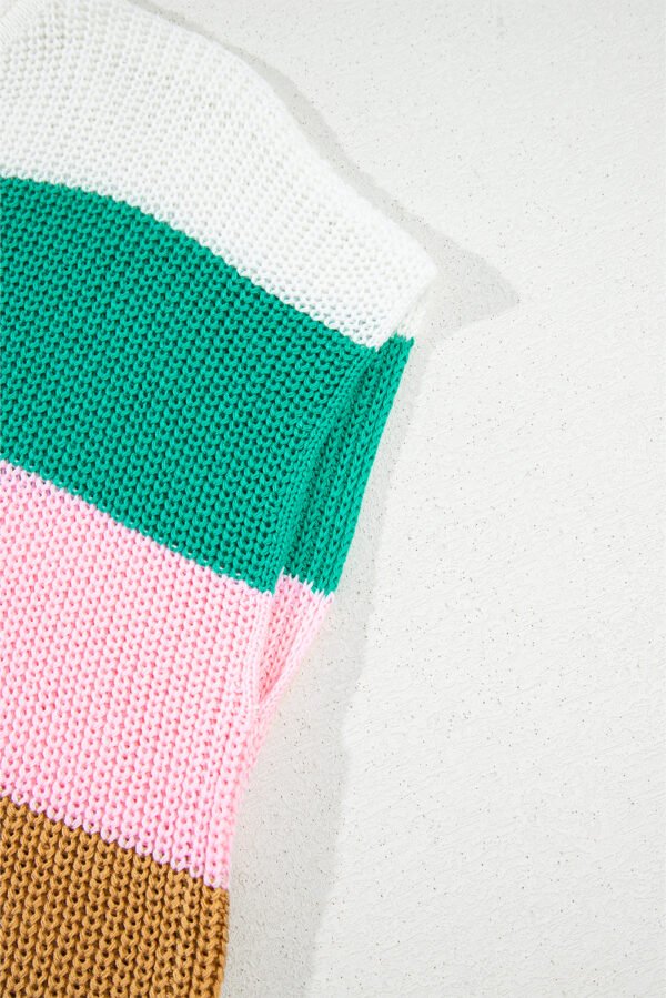 Multicolour Color Block Notch V Neck Sweater T Shirt