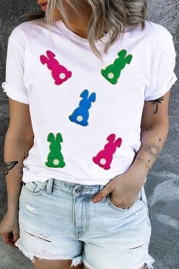 White Easter Bunny Chenille Patch Graphic Plus Size Tee