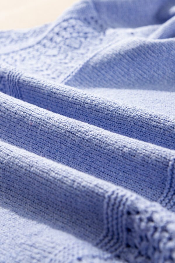 Sky Blue Eyelet Pattern Detail V Neck Drop Shoulder Sweater