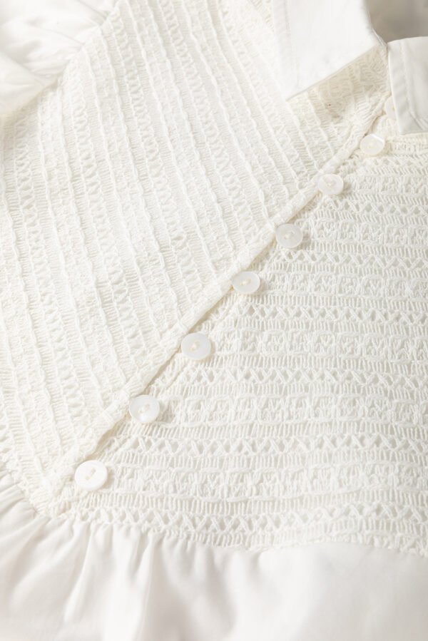 White Half Button Lace Patchwork Flutter Sleeve Blouse