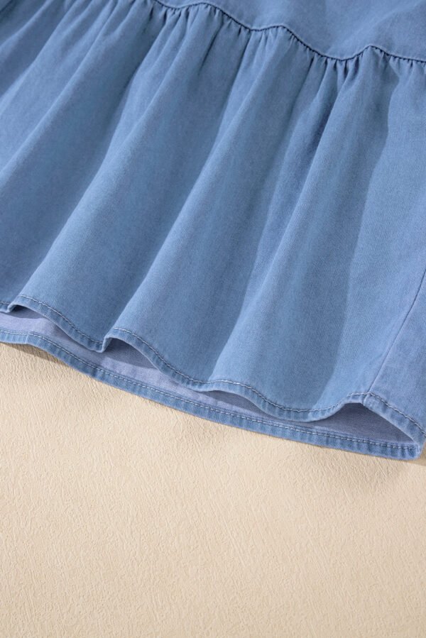 Sky Blue Casual Ruffled Spaghetti Straps Denim Tank Top