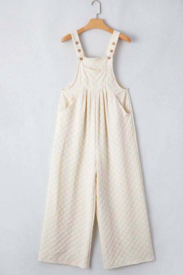 Beige Checkered Pocketed High Waist Wide Leg Overall