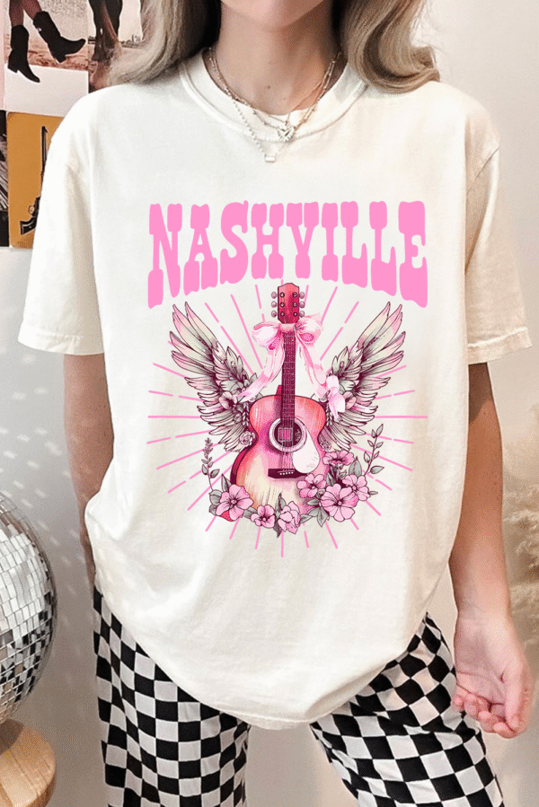 White NASHVILLE Guitar Graphic Music Festival T Shirt