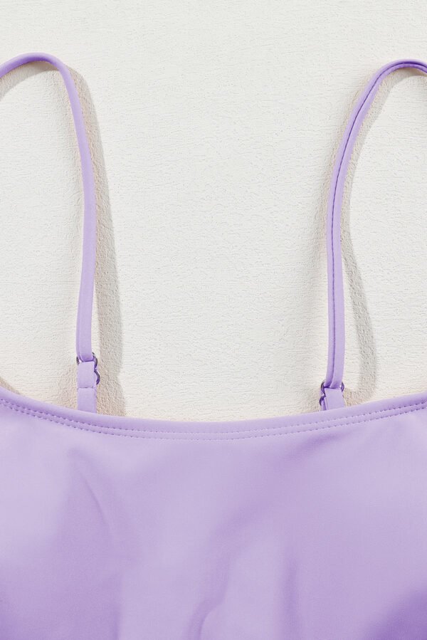 Orchid Petal Striped Patchwork Spaghetti Strap High Waist Bikini Swimsuit