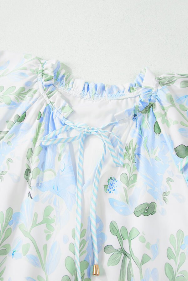 Sky Blue Floral Contrast Edge Layered Short Sleeve Mini Dress