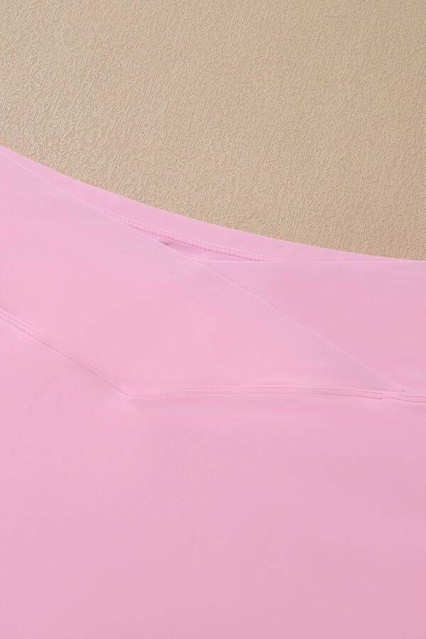 Pink Solid Pocketed Crossover High Waist Swim Skort