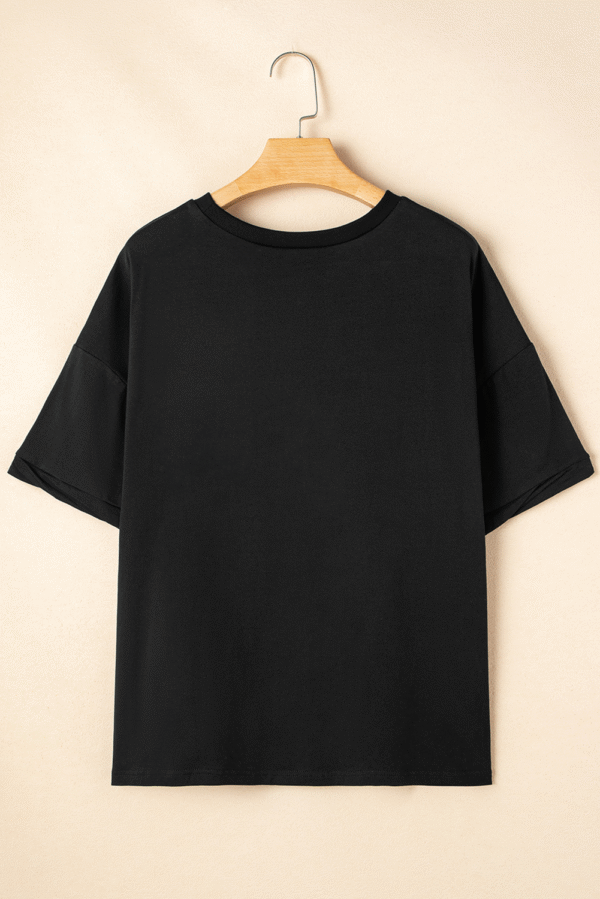 Black Sequined America Star Pattern Hi Low Hem Casual T Shirt