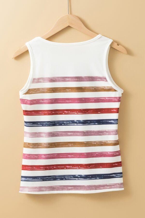 Red Stripe Rainbow Round Neck Tank Top