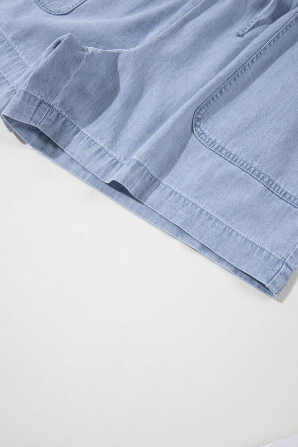 Beau Blue Pocketed Drawstring High Waist Plus Size Denim Shorts