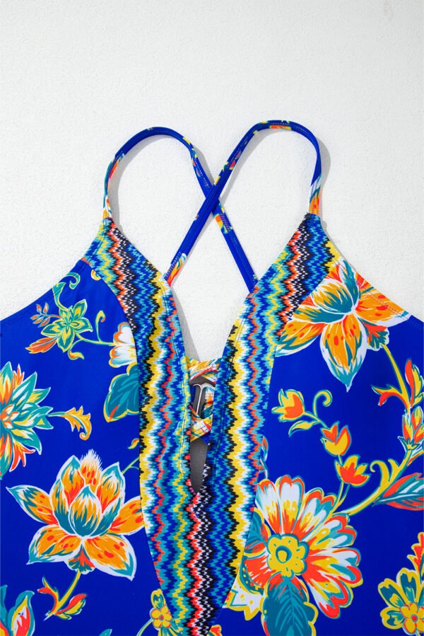 Blue Floral Plunging Slim & Sculpt One-Piece Crisscross Backless One Piece Swimsuit
