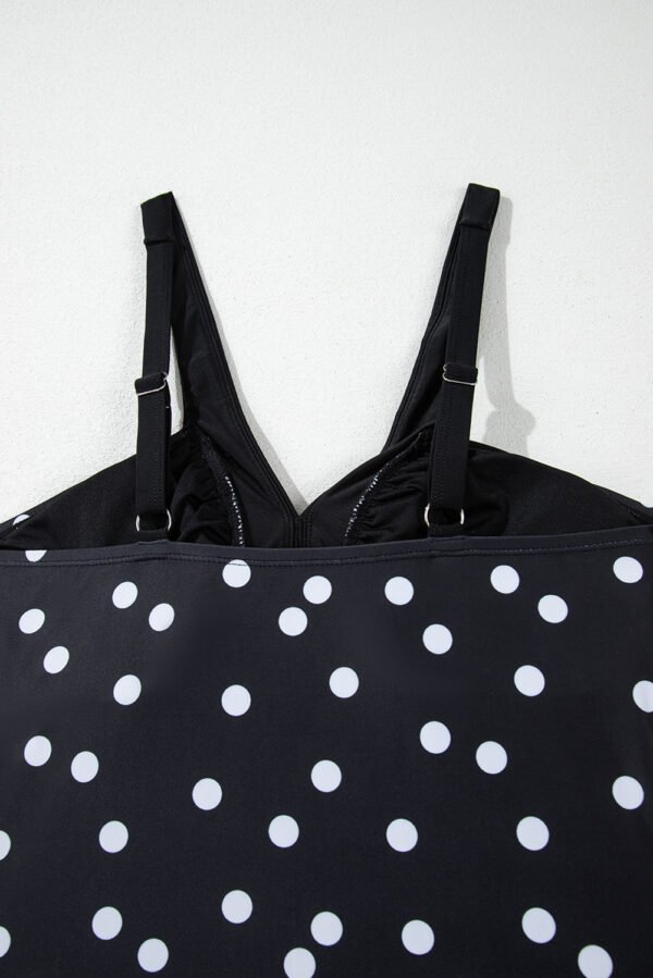 Black Polka Dot Print V Neck Tankini Set
