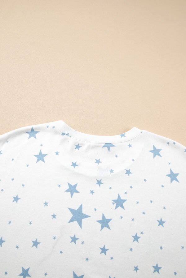 Sky Blue Stars Print Drop Shoulder Oversized T Shirt with Slits