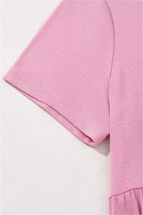 Pink Solid Color T-shirt High Waist Pocketed Long Dress