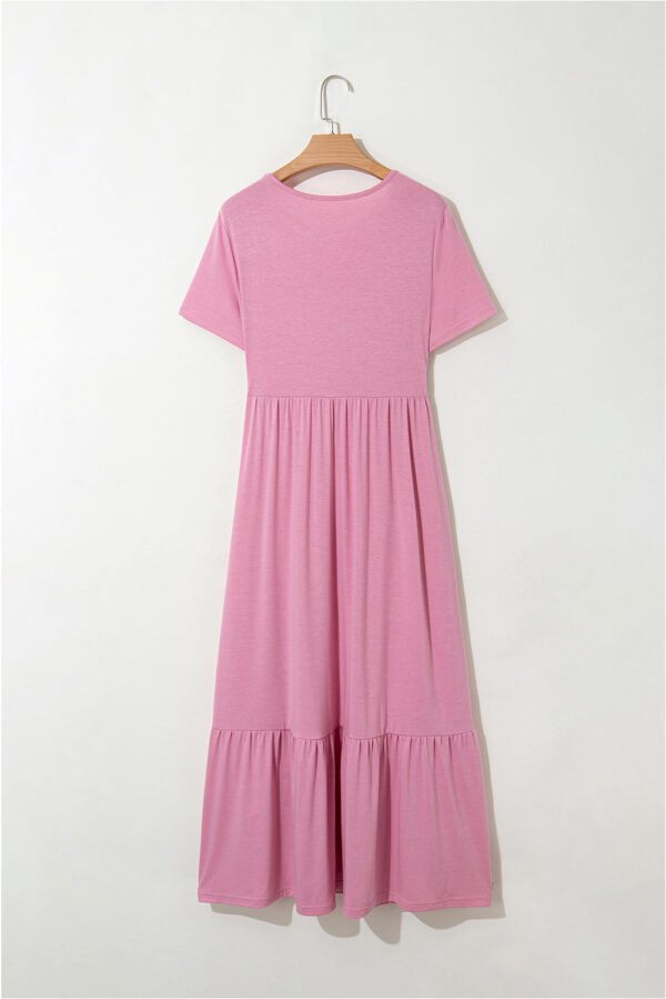 Pink Solid Color T-shirt High Waist Pocketed Long Dress