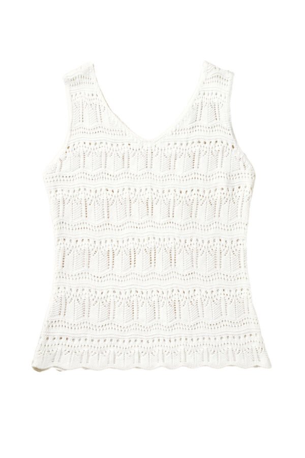 White V Neck Textured Hollow-out Sweater Vest
