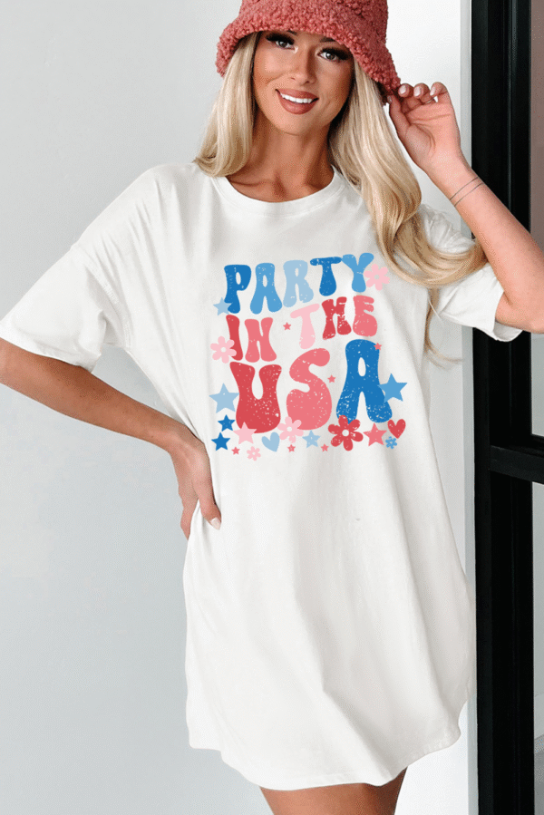 White PARTY IN THE USA Graphic Oversized Tee