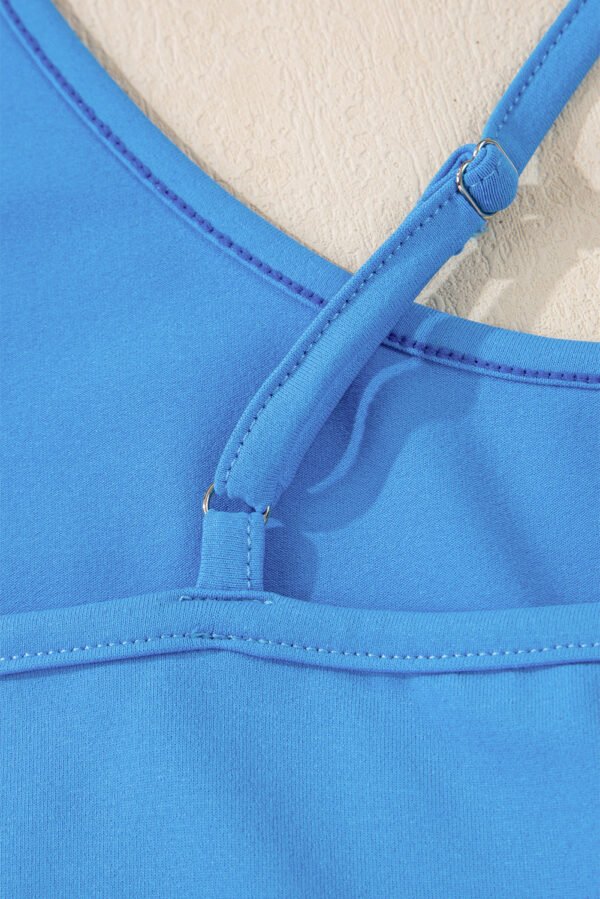 Blue Crossed Spaghetti Straps Drawstring Waist Sporty Romper