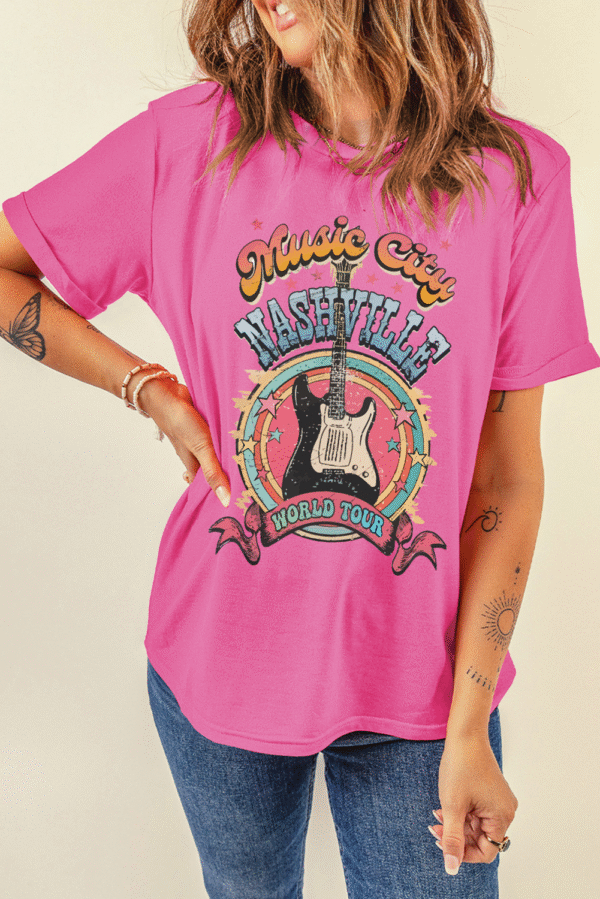 Sachet Pink Nashville WORLD TOUR Music City Guitarist Graphic Tee