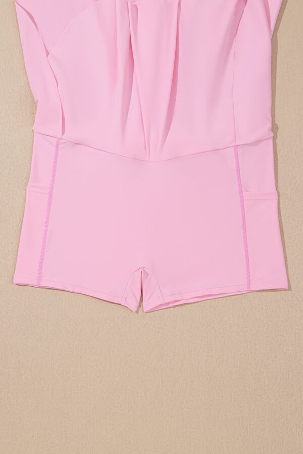 Pink Solid Pocketed Crossover High Waist Swim Skort