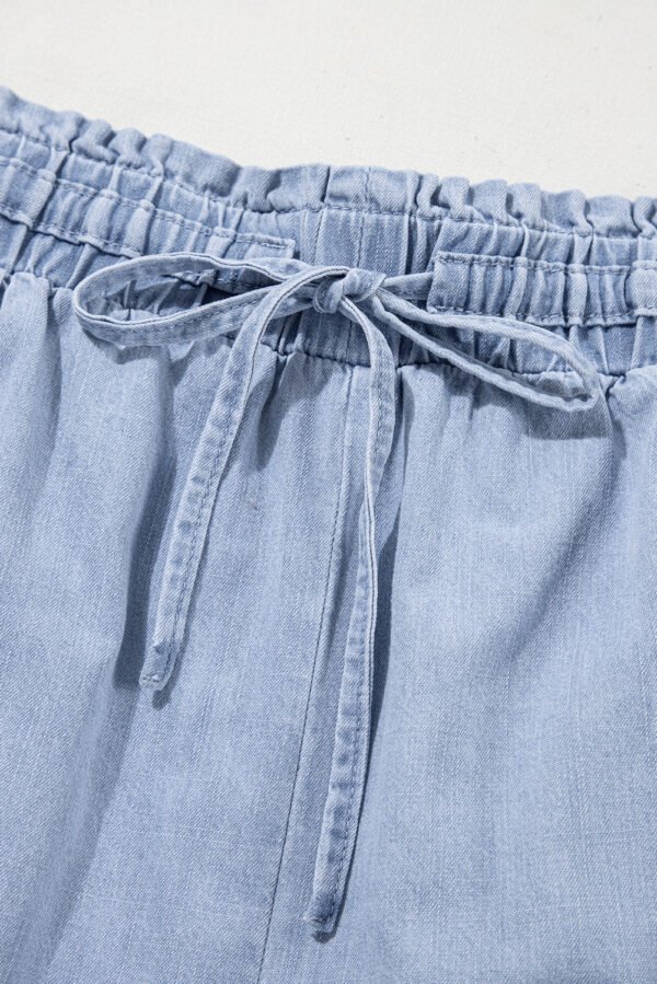 Beau Blue Pocketed Drawstring High Waist Plus Size Denim Shorts