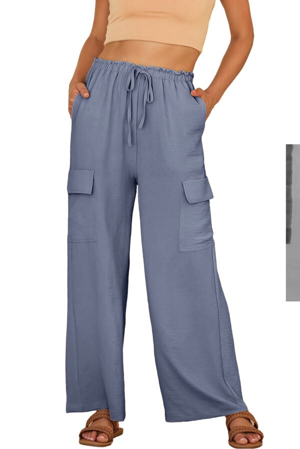 Dark Grey Drawstring Frilled Waist Wide Leg Utility Trousers
