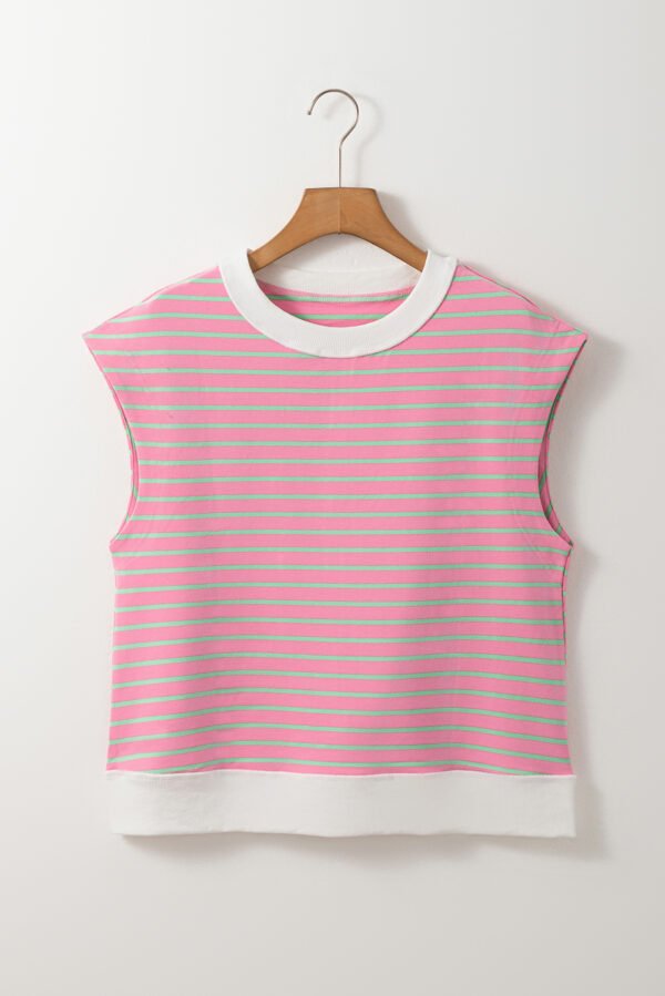 Sachet Pink Striped Crew Neck Cap Sleeve T Shirt