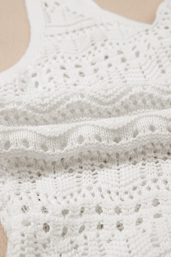 Beige Trendy Hollowed Knit V Neck Drawstring Sweater Vest