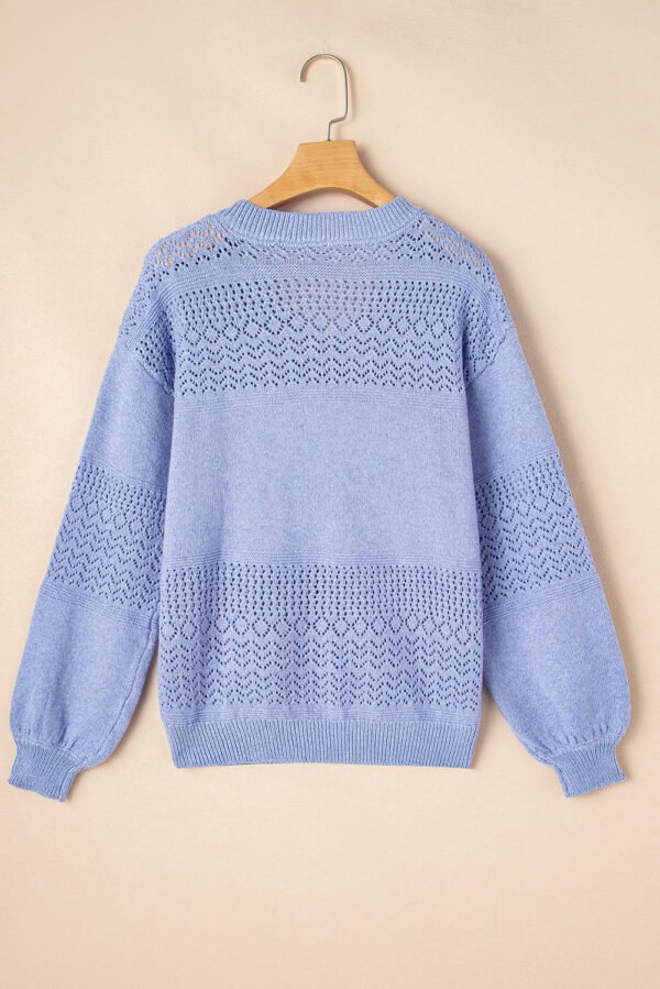 Sky Blue Eyelet Pattern Detail V Neck Drop Shoulder Sweater