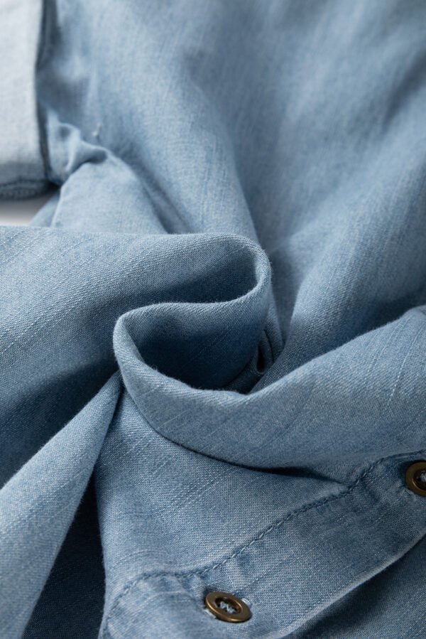Dusk Blue Folded Short Sleeve Patched Pocket Denim Shirt