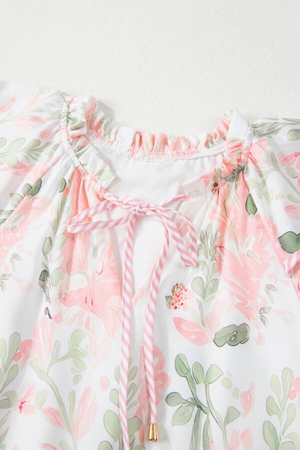 Pink Floral Contrast Edge Layered Short Sleeve Mini Dress