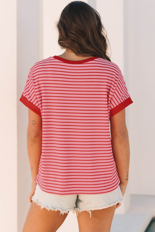 Pink Stripe Sequin Crawfish Crewneck T Shirt