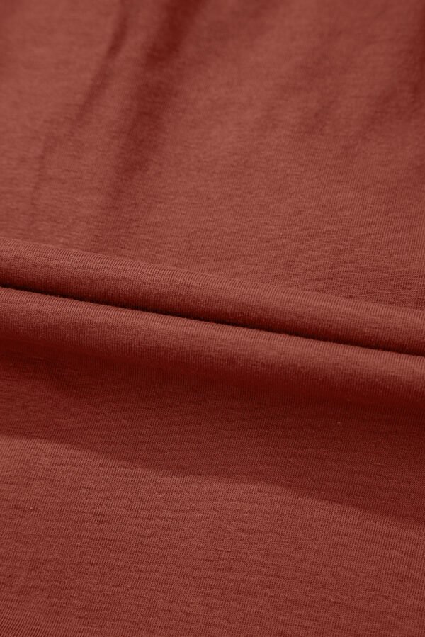 Chestnut Short Sleeve U Neck Buttons Splicing Ruffle Blouse