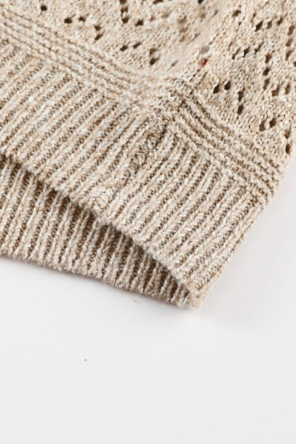 Brown Eyelet Pattern Detail V Neck Drop Shoulder Sweater