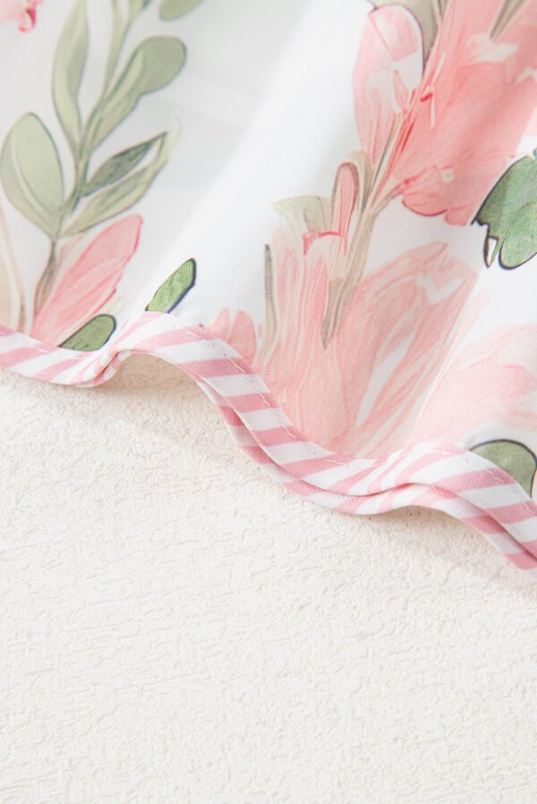 Pink Floral Contrast Edge Layered Short Sleeve Mini Dress