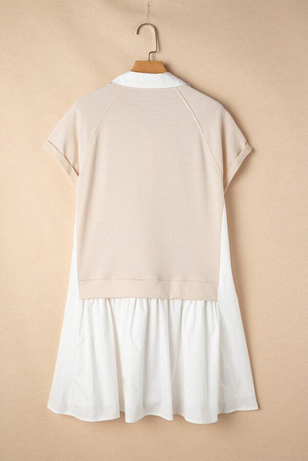 Jet Stream Shirt Collar Buttoned Patchwork Short Sleeve Mini Dress