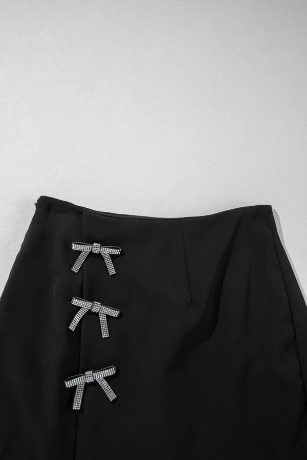 Black Rhinestone Bow Wrap High Waist Mini Skirt