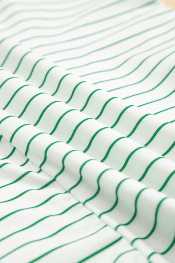 Green Stripe Ruffled Short Sleeve Crew Neck T Shirt Shift Mini Dress