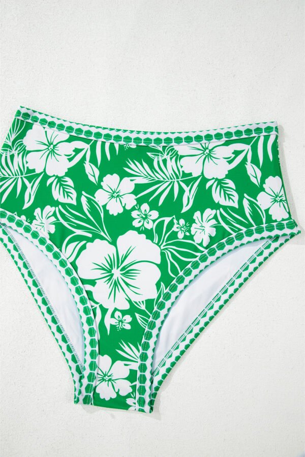 Green Floral Print One Shoulder High Waist Bikini Set